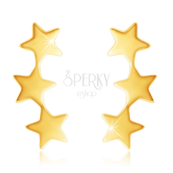 9K Gold Ohrringe – drei verbundene glänzende Sterne