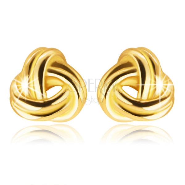 9K Gelbgold Ohrringe – glänzendes Geflecht aus drei Doppelstreifen