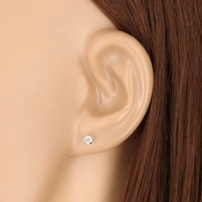 14K Weißgold Ohrringe – ein runder klarer Zirkon, Ohrstecker, 3 mm
