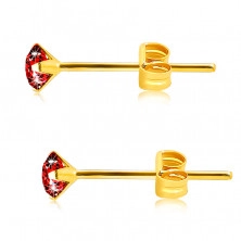 9K Gelbgold Ohrringe – geschliffener runder Zirkon in roter Farbe