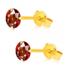9K Gelbgold Ohrringe – geschliffener runder Zirkon in roter Farbe