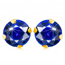 9K Gold Ohrringe – glitzernder runder Zirkon in einer dunkelblauen Farbe