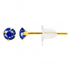 9K Gold Ohrringe – glitzernder runder Zirkon in einer dunkelblauen Farbe