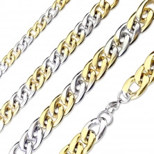 Stahlkette in silberner-goldener Farbausführung – leicht abgeschrägte glänzende Glieder, 7 mm