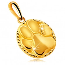 Gold Anhänger aus 14K Gold – runde spiegelglänzende Platte, Tierpfoten-Motiv