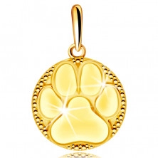 Gold Anhänger aus 14K Gold – runde spiegelglänzende Platte, Tierpfoten-Motiv