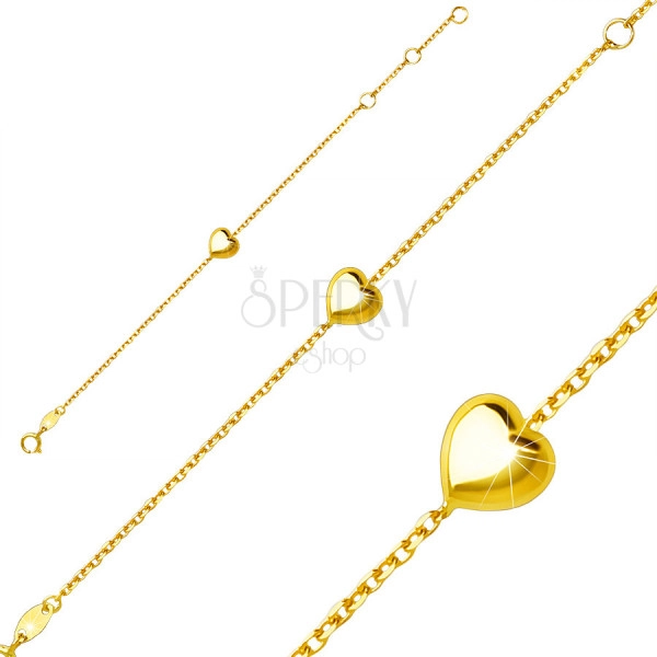 Kinderarmband aus 9K Gelbgold – glänzendes glattes Herz, Federringverschluss