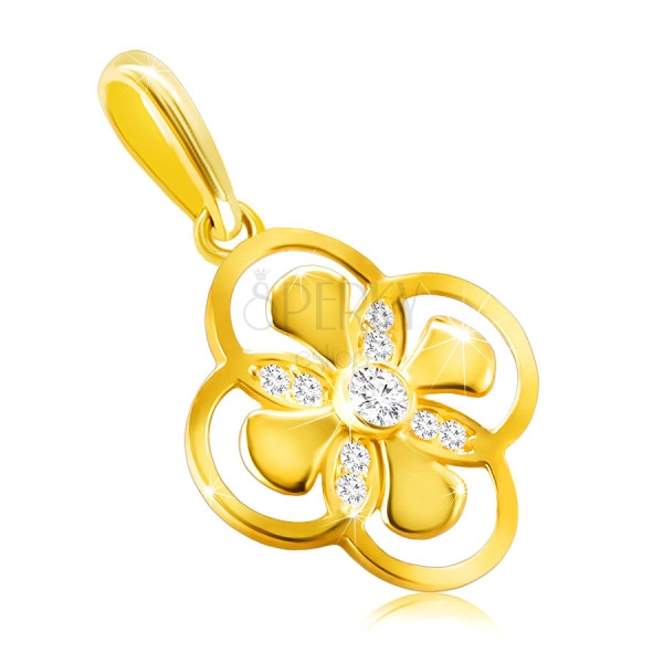 Anhänger aus 14K Gold – Blume mit kombinierten Blütenblättern, Zirkon in einer Fassung