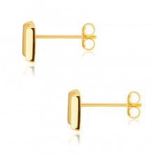 14K Gold Ohrringe – Rechteck mit drei runden klaren Zirkonen, Ohrstecker