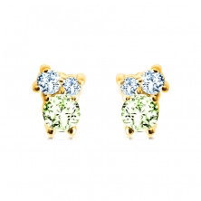 Ohrringe aus 14K Gold – Steine in verschiedenen Größen, Olivin, blauer Topas