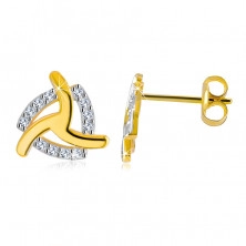 14K Gelbgold Ohrringe – drei gebogene Arme, Zirkon Dreieckskontur