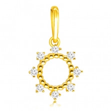 Diamant Anhänger aus 585 Gelbgold – Ring mit kleinen Kugeln geschmückt, klare Brillanten