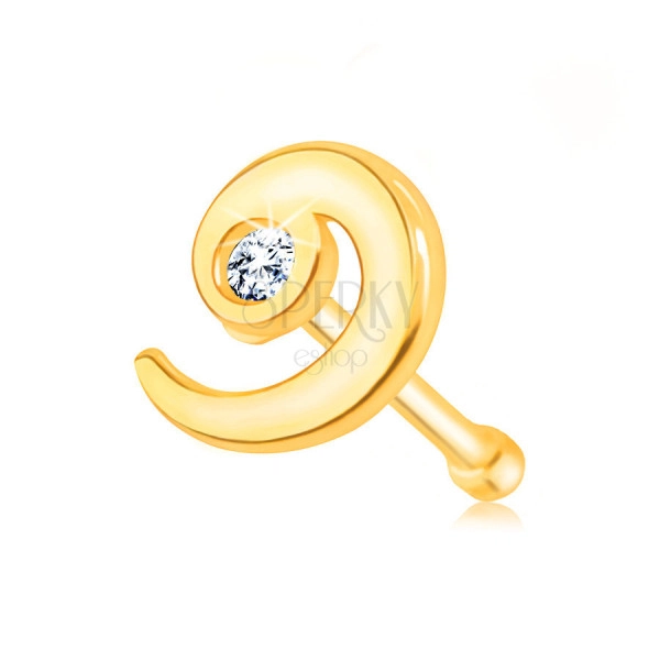 14K Gelbgold Diamant Nasenpiercing, gerade Form – Spirale mit einem klaren Brillanten
