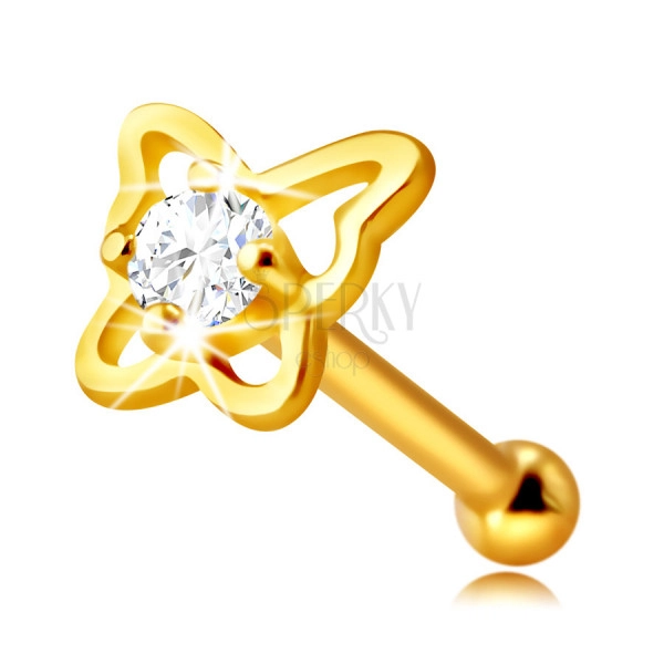 Diamant Piercing aus 14K Gelbgold – Schmetterling-Umriss mit einem Brillanten, 1,5 mm