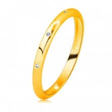 14K Gelbgold Brillant Ehering – drei runde klare Diamanten, glatte Oberfläche