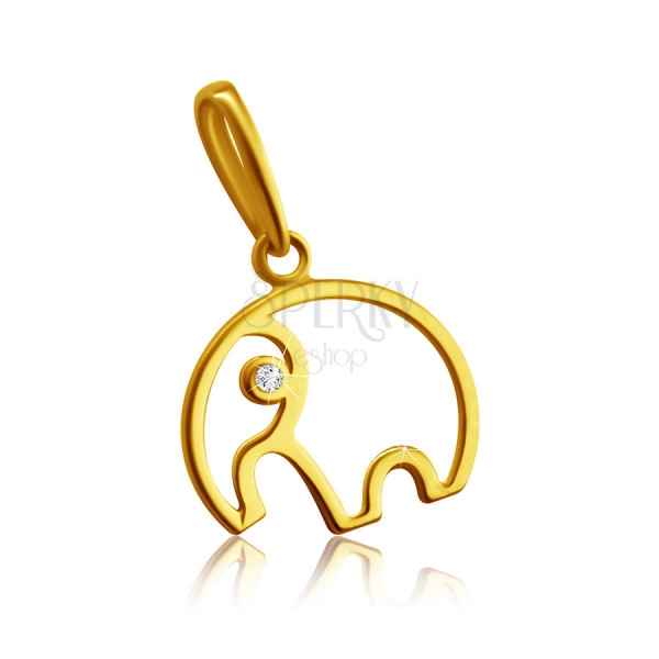 Diamant Anhänger aus 14K Gelbgold – Umriss eines Elefanten mit einem Rüssel, klarer Brillant