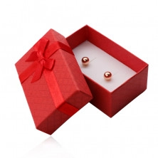 Rechteckige Schachtel für Ring, Anhänger und Ohrringe, rote matte Oberfläche, Schleife
