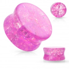 Glas Sattel Ohr Plug mit abgerundeten Kanten, transparent, rosa Farbe, gebrochener Effekt