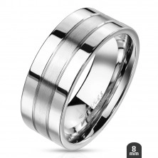 Stahl Ring mit zwei glänzenden Streifen an dem Rand und einem matten mittleren Streifen, 8 mm