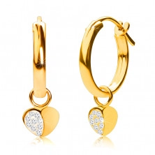 14K Gold Ohrringe, Reifen mit einem Herz-Anhänger, französischer Verschluss, 12 mm