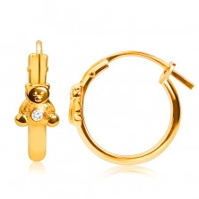 14K Gold Ohrringe, Reifen mit einem Teddybären und einem Zirkon, französischer Verschluss, 12 mm