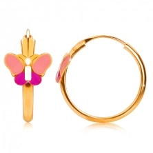 14K Gold Creolen, rosa Schmetterling, glänzende Oberfläche, 15 mm
