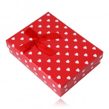 Geschenkschachtel für eine Kette oder ein Set - weiße Herzen, roter Hintergrund