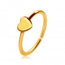 14K Gold Nasenpiercing, glänzender Ring mit einem kleinen Herzen, 6 mm