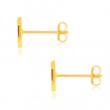 375 Gold Ohrringe – Sechseck mit einer glatten Oberfläche, runde klare Zirkone, Ohrstecker