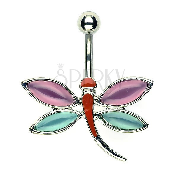 Nabelpiercing - Libelle - rosablaue Flügel