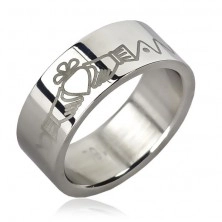 Claddagh-Ring aus Edelstahl, Herz in zwei Händen, Kette, Zähnchen