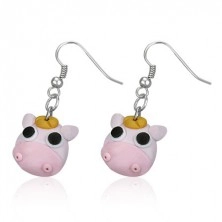 Ohrringe Fimo - pink Schweinchen mit schwarzen Augen