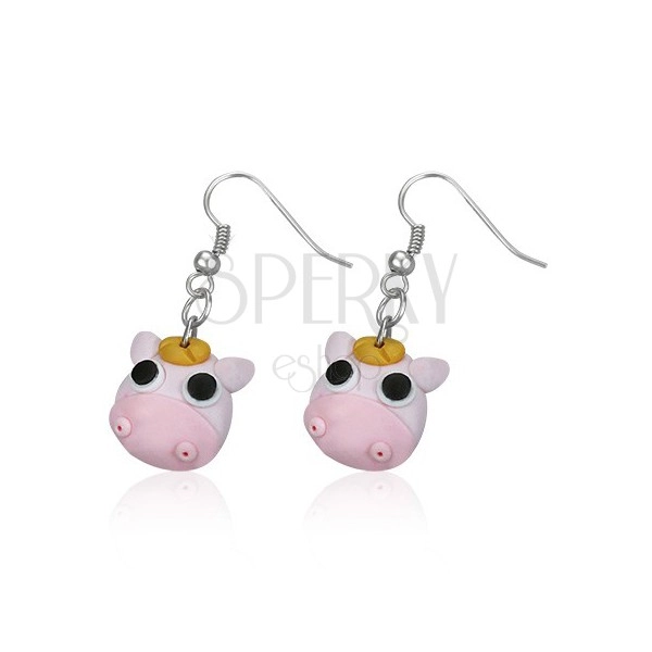 Ohrringe Fimo - pink Schweinchen mit schwarzen Augen
