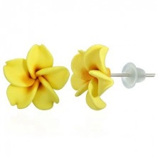 Gelbe Ohrstecker - Frangipani Blume aus Fimo Masse