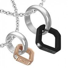 Edelstahl Doppelanhänger - Ring mit schwarzem und kupfernem Quadrat