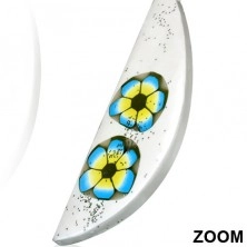 Ohrringe aus FIMO Material - weiße Träne, zweifarbige Blumen, Glitzer