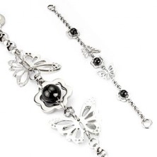 Armband aus Chirurgenstahl mit Schmetterlingen, Blumen und Perlen