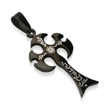 Schwarzer Edelstahlanhänger, mittelalterliche Axt mit Ornamenten geschmückt
