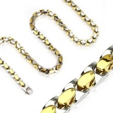 Halskette aus Stahl - silberne und goldene ovale Glieder