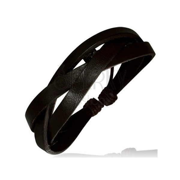 Schwarzes Riemchenarmband aus Leder mit Bändern