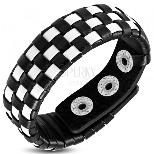 Armband aus Leder in Schachbrettoptik - weiße und schwarze Streifen