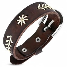 Schmales Armband aus Leder - gestickte Bäume und Stern