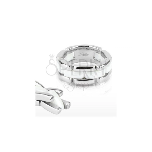 Dreireihiger Ring aus Edelstahl und Keramik, flexibel