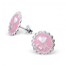 Ohrringe aus Silber 925 - Ring mit Ornamenten und Herz in pink