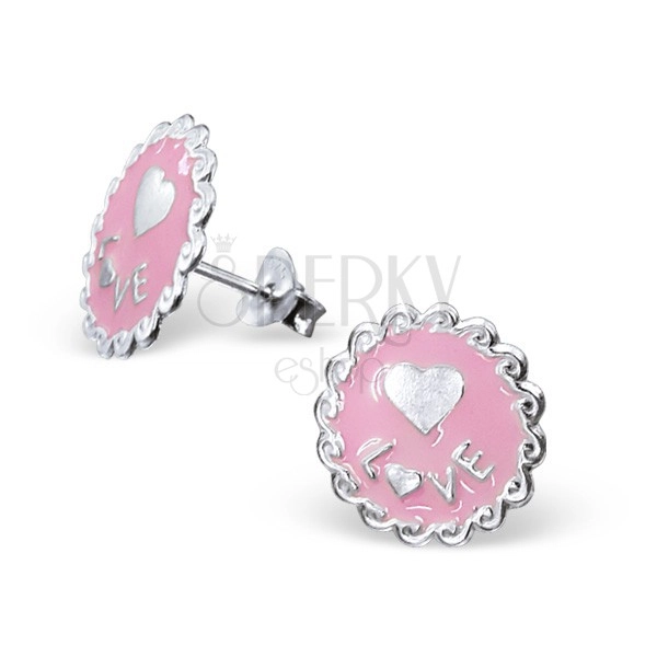 Ohrringe aus Silber 925 - Ring mit Ornamenten und Herz in pink