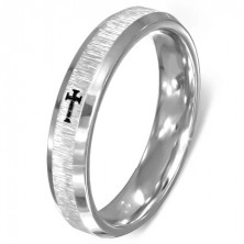 Edelstahl-Ring, geschliffene Mitte, glänzende Kanten, Kreuz 
