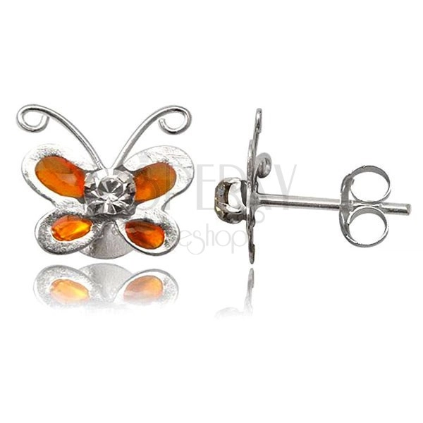 Silberohrringe - Schmetterlinge in Orange, besetzt mit klarem Zirkonia