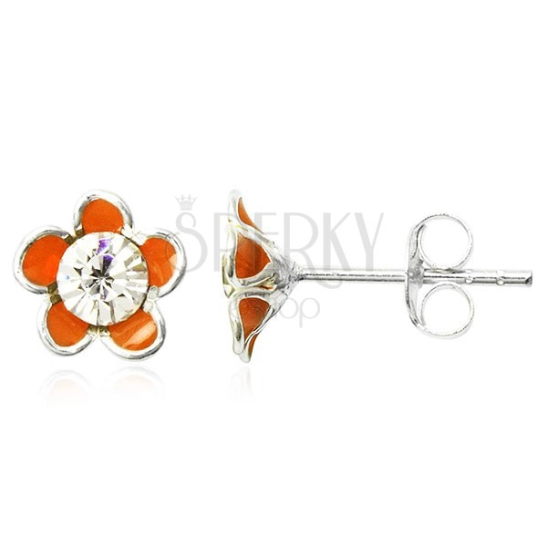 Orange Ohrringe aus Sterlingsilber - Blume mit Zirkonia