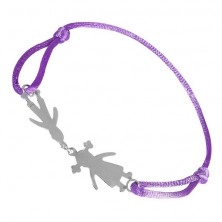 Violettes Armband mit "Mädchen und Junge" Anhängern aus Silber