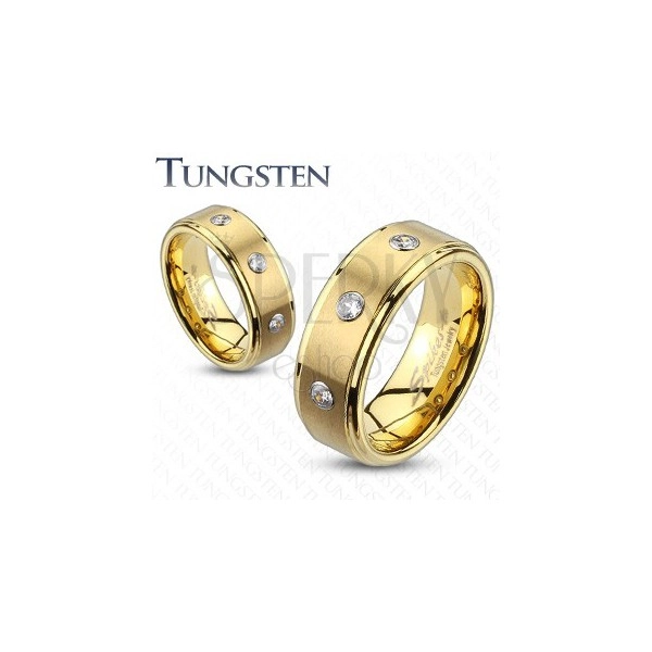 Tungsten Ring mit geschliffener Ringschiene und drei Zirkonia